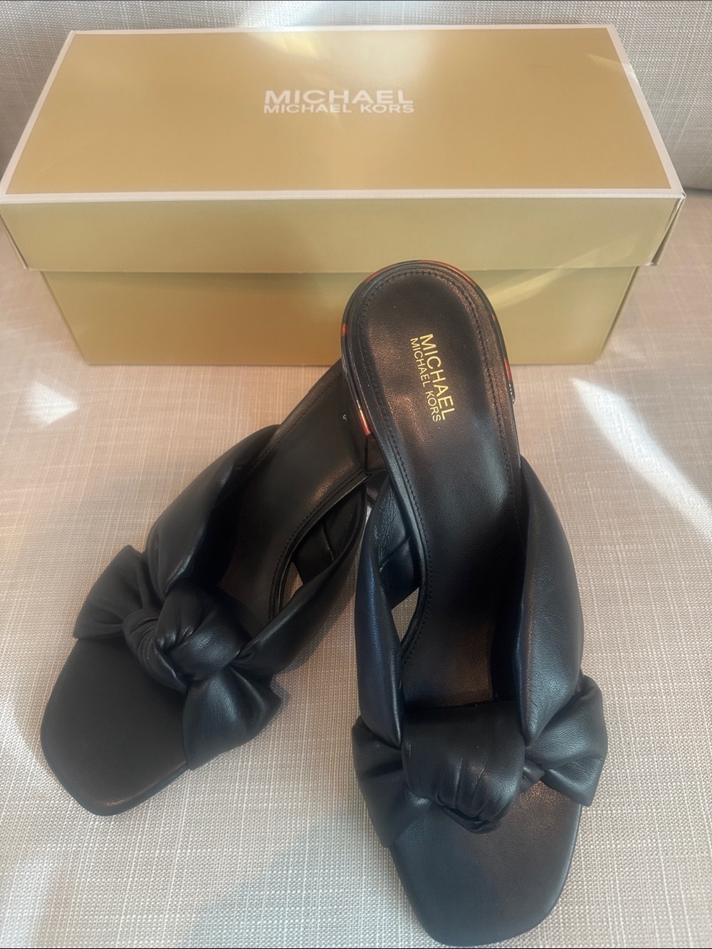 MICHAEL Michael Kors Black Knotted Leather Slide Mules